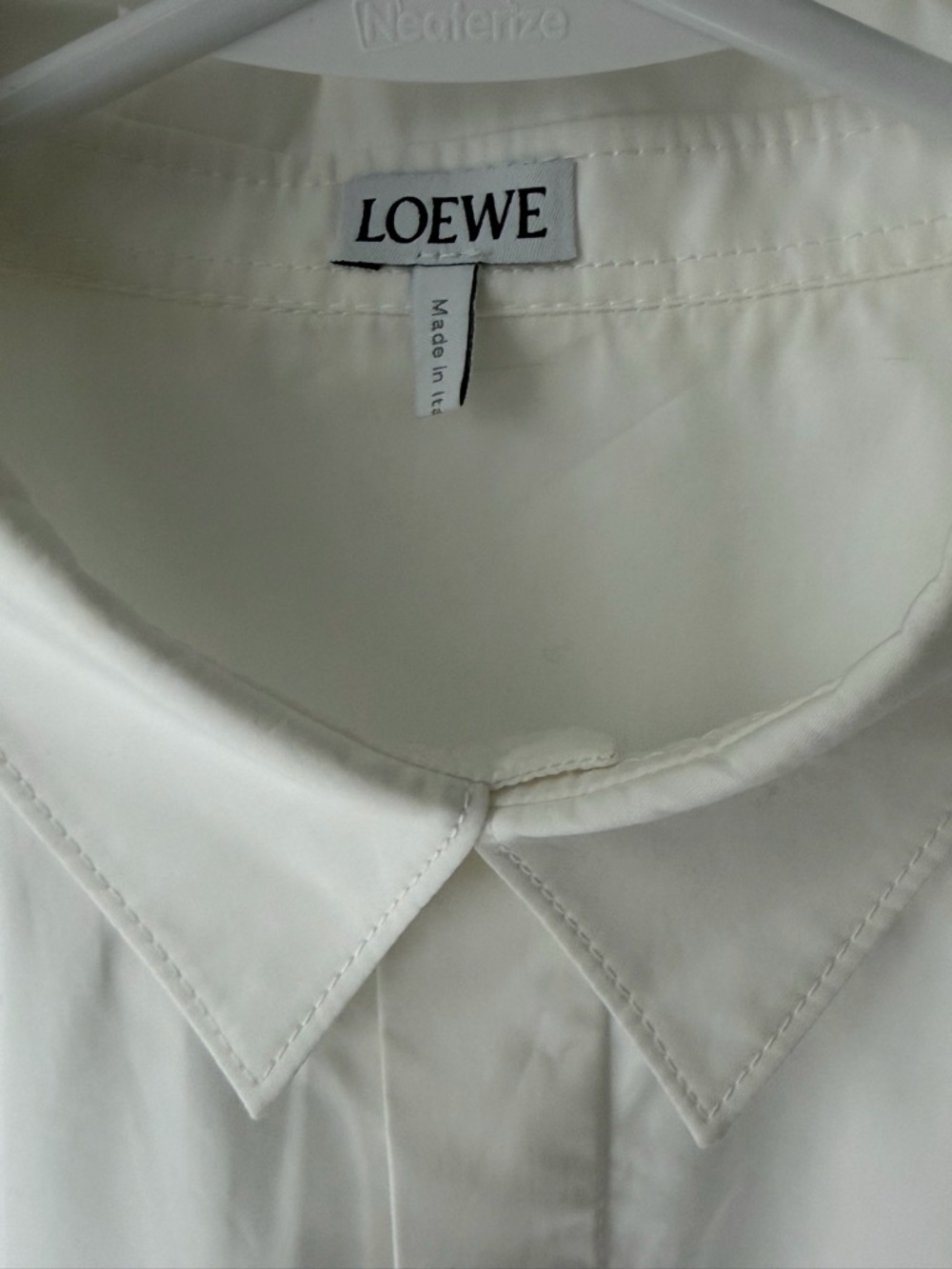 Loewe White Cropped Cotton Shirt with Branded Hem - Picture 3 of 6